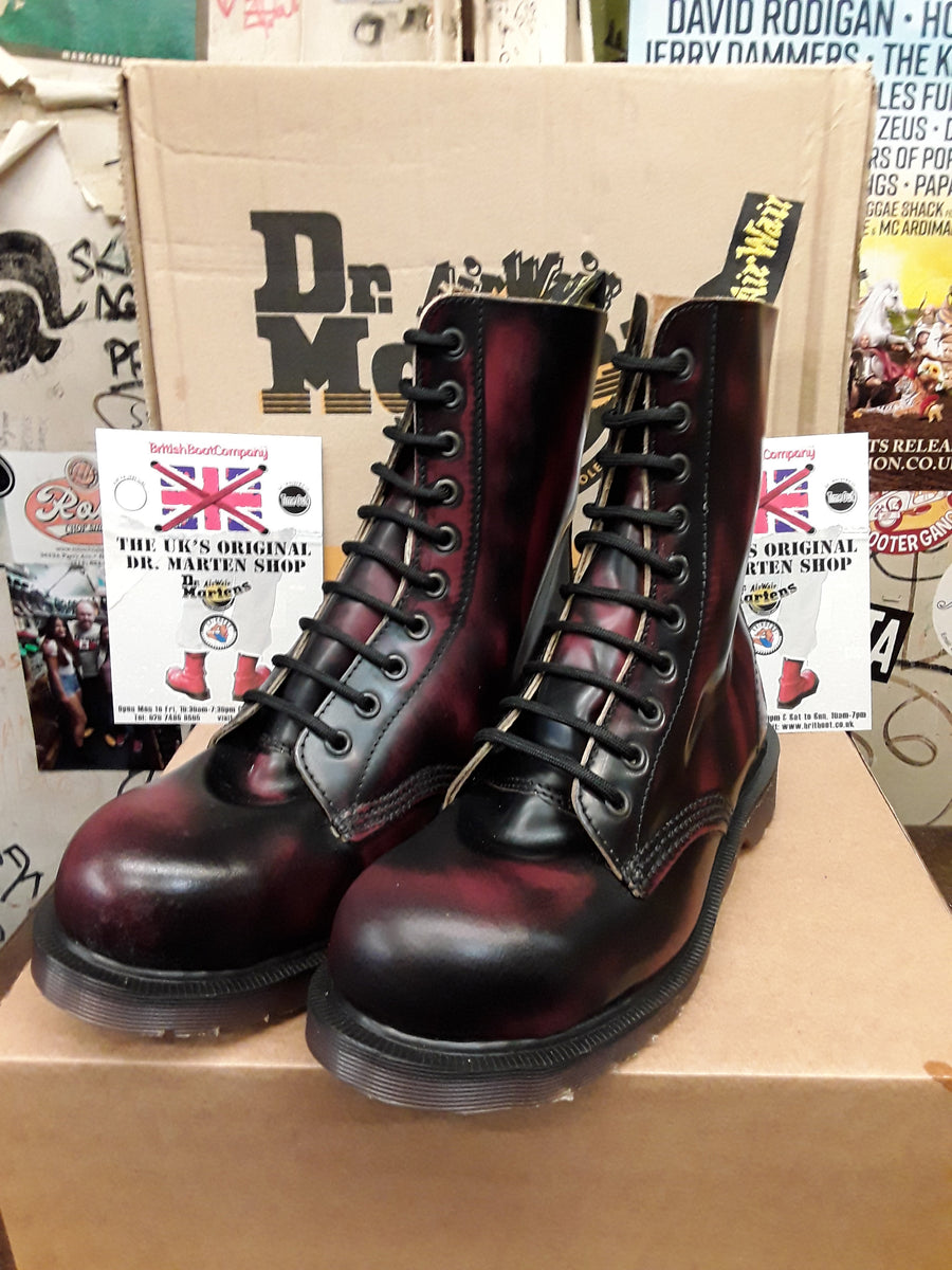 DR Martens Made in England Burgundy 10 hole Steel boots size 4.Vintage