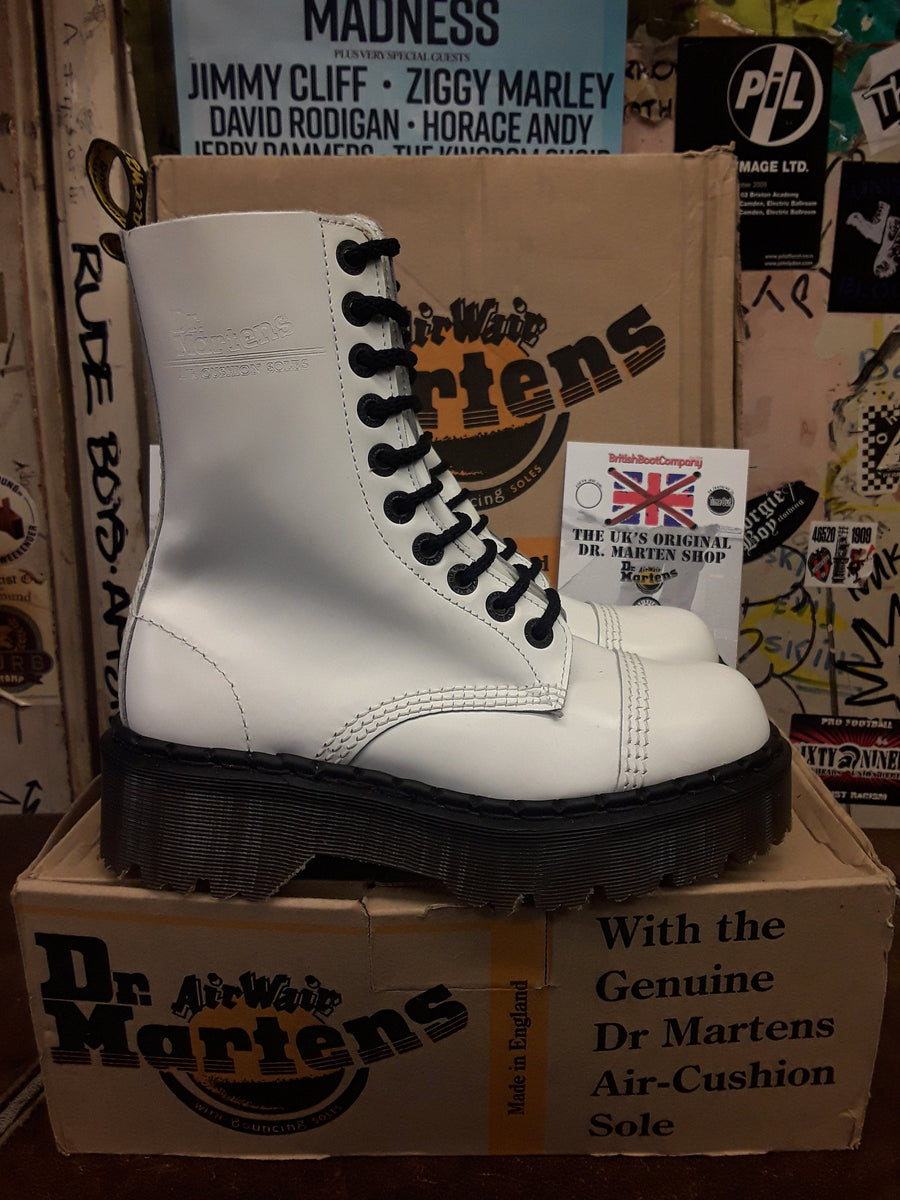 Dr Martens Made in England White 10 Hole Platform Boots in Size 5