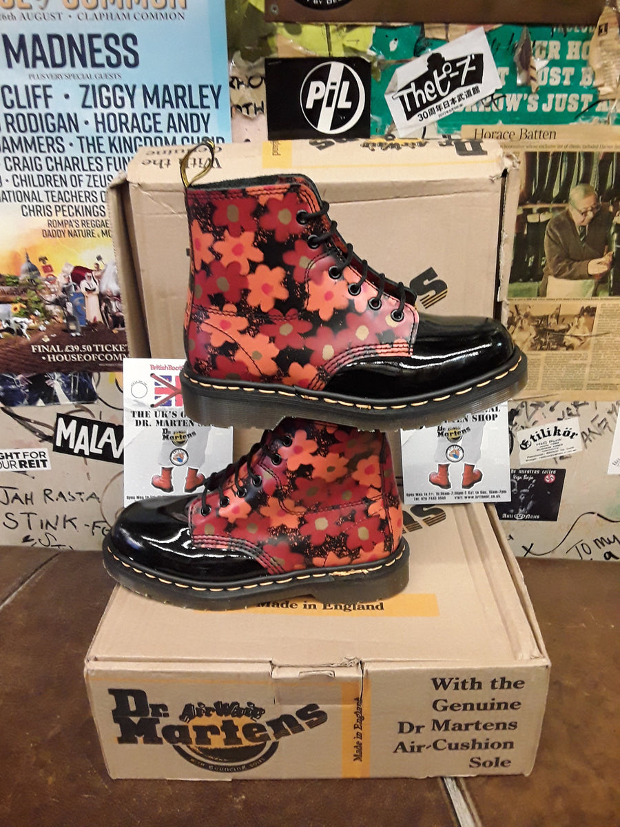 Dr Martens 8175 Black Patent Mistflower Made in England 6 Hole Various Sizes