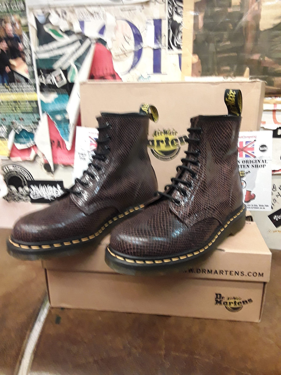 Dr Martens 1460 Snake Print Size UK7 9 Brown Leather Boots Womens Ankle Boots