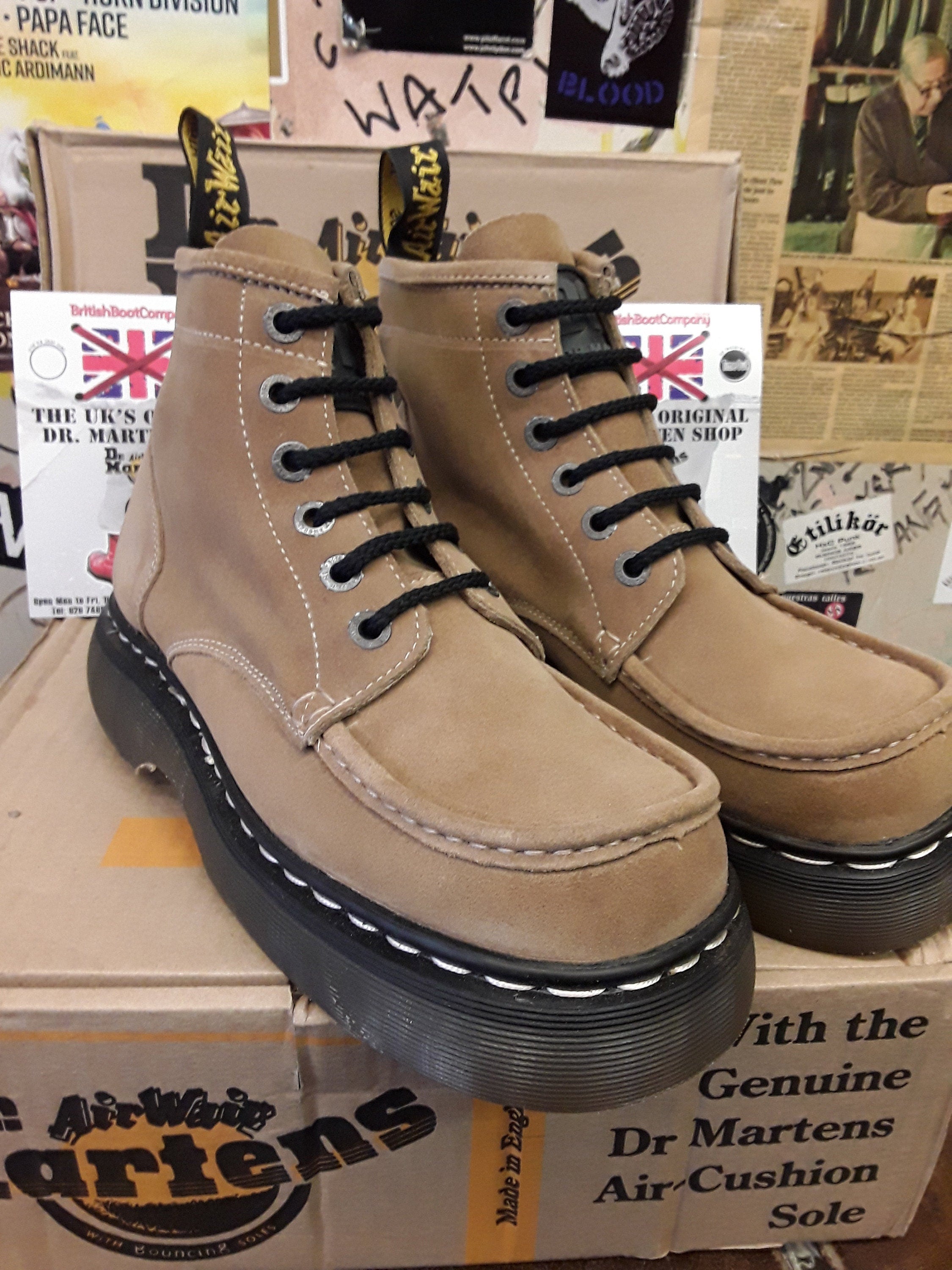 Dr Martens Sand Suede Platform Boots 6 hole made in England Various Sizes