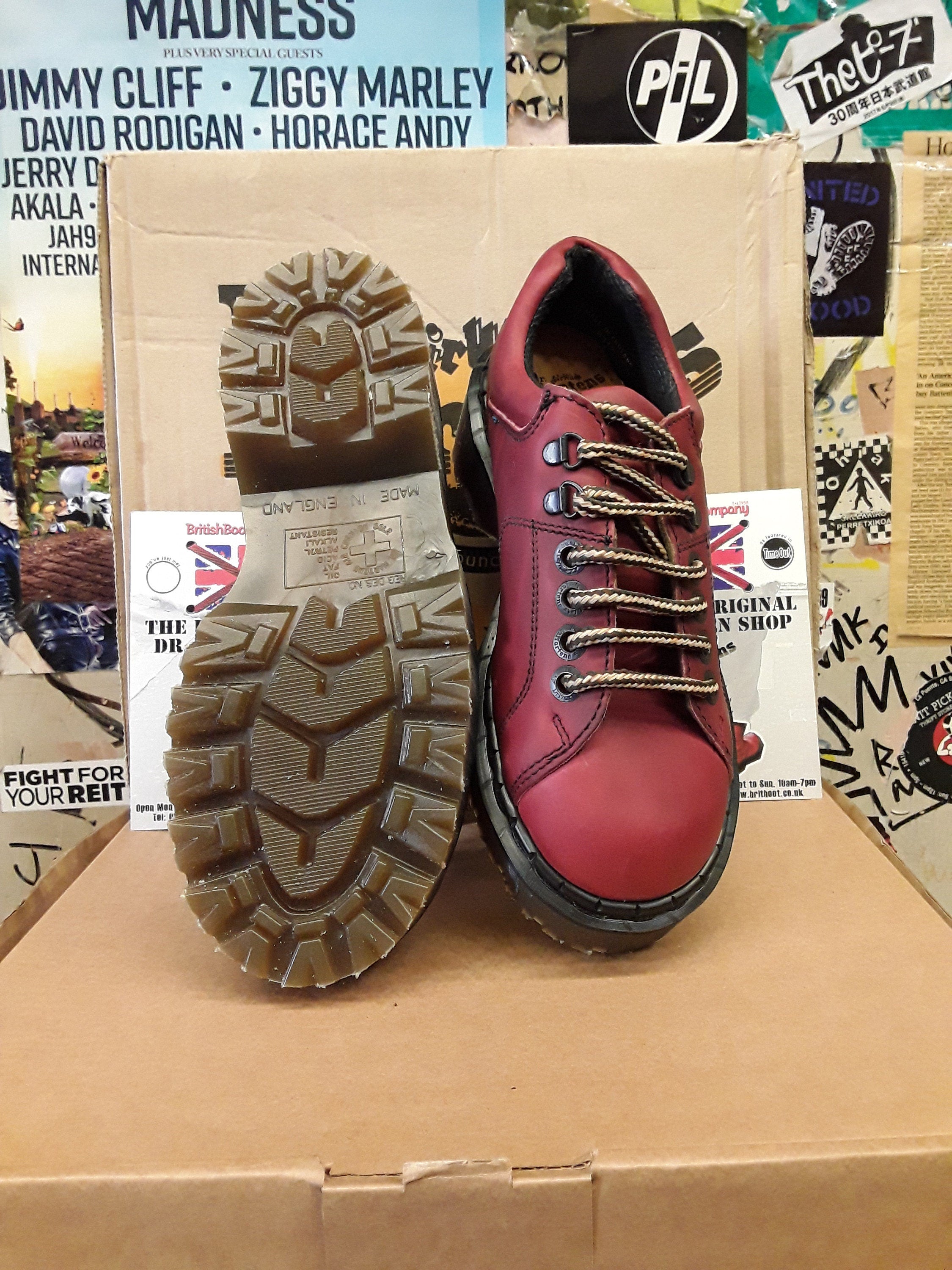 Dr Martens Made in England 4 Hole and 2 D Ring Shoes in Red with Platform  Sole Size 4