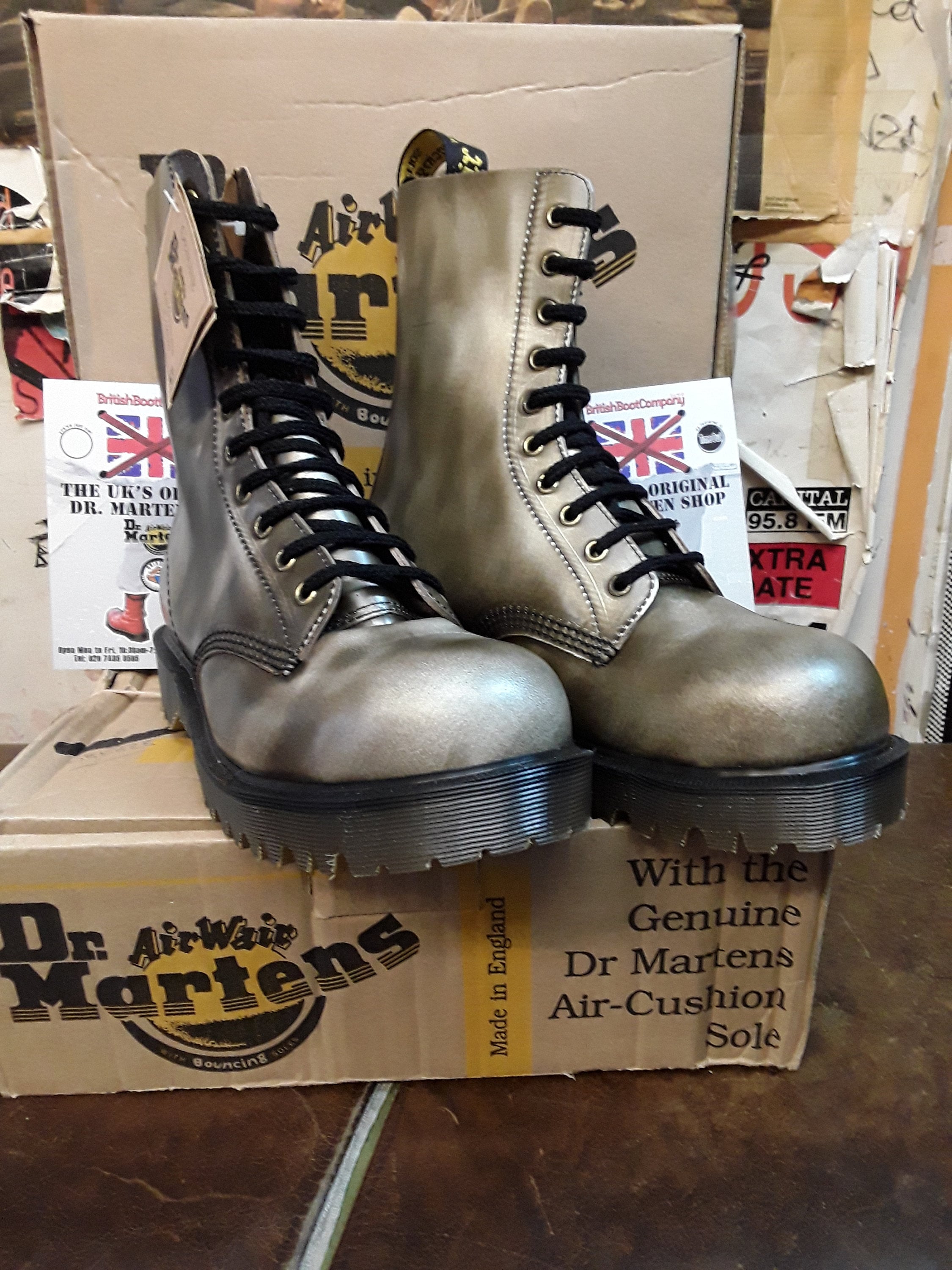 Dr Martens 1919 Bex 10 Hole Steel Silver Fish Metallic Various Sizes